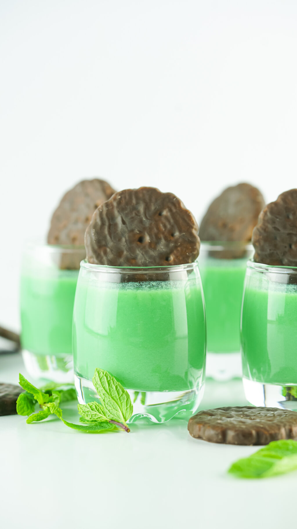 girl scout thin mint cookie shots on a white table