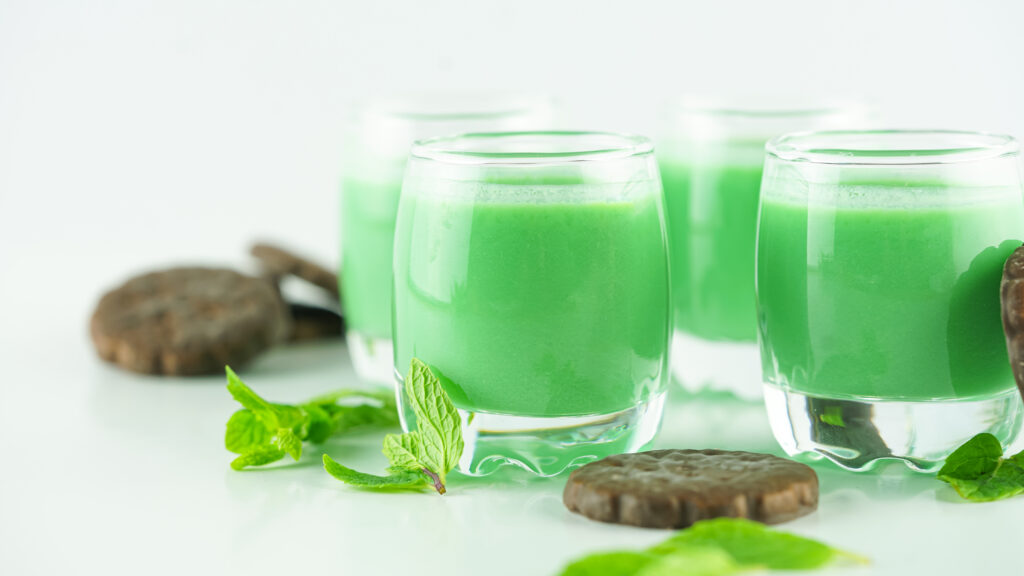 girl scout cookie thin mint shots on white table