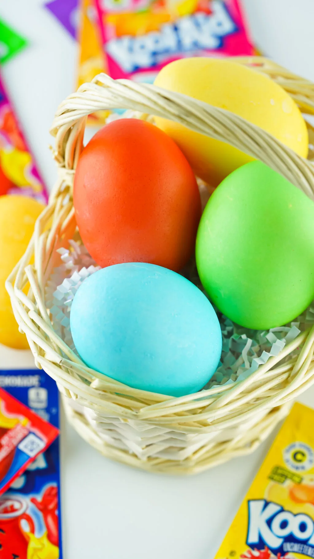 kool-aid dyed eggs in easter basket
