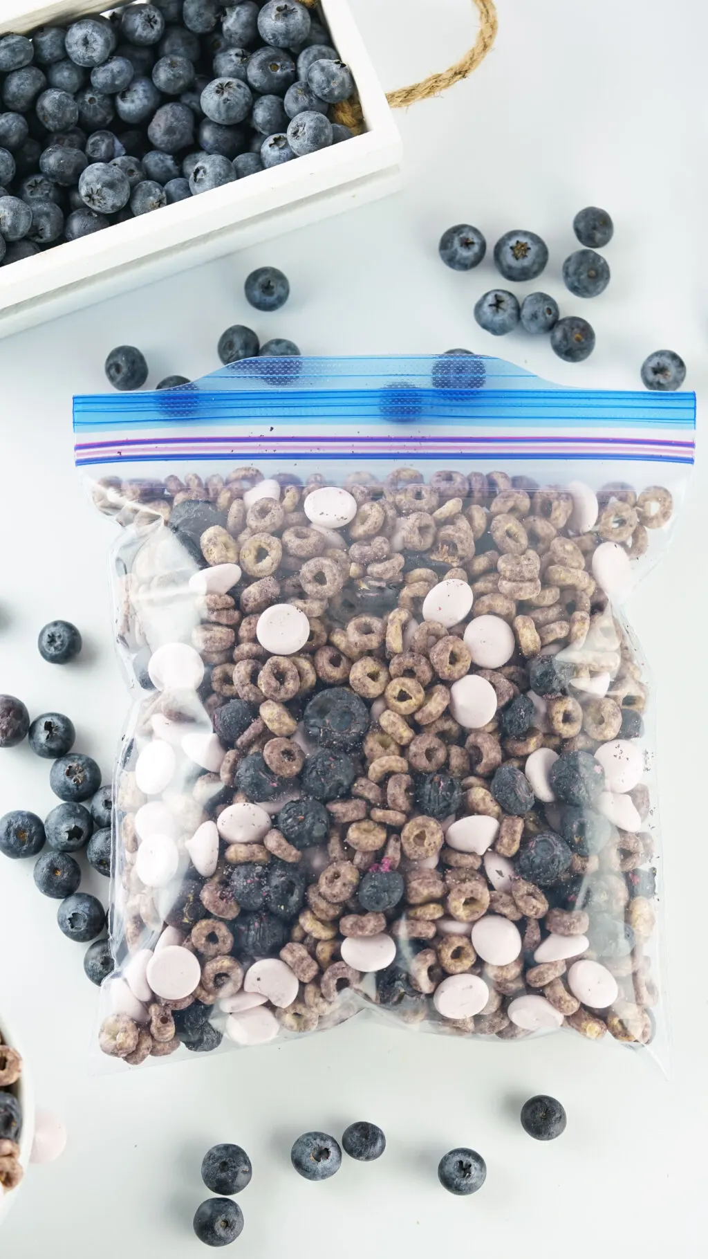 bluberry baby trail mix in large ziploc bag