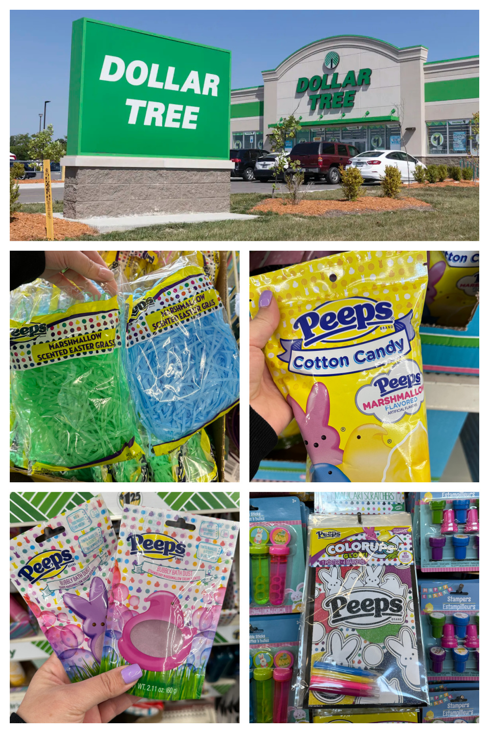 collage of dollar tree peeps products