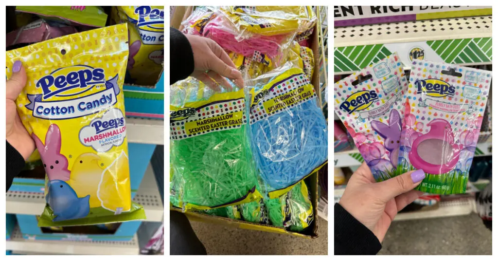 small collage of dollar tree peeps products