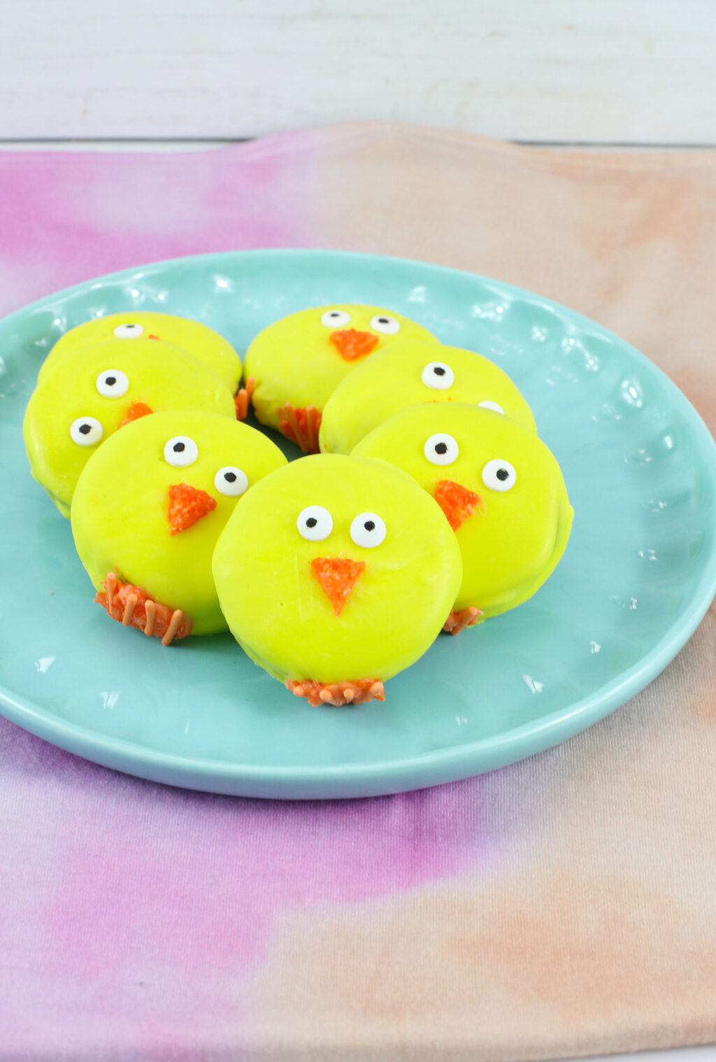 easter chick oreos on blue plate