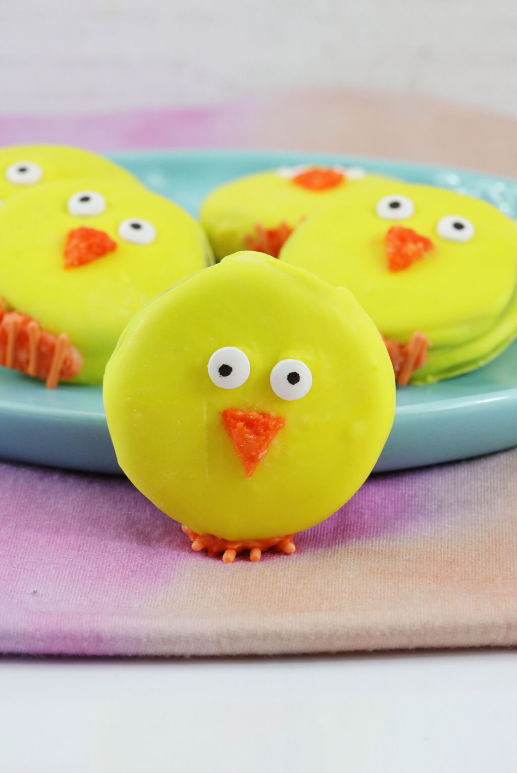 easter oreo chicks on colorful napkin