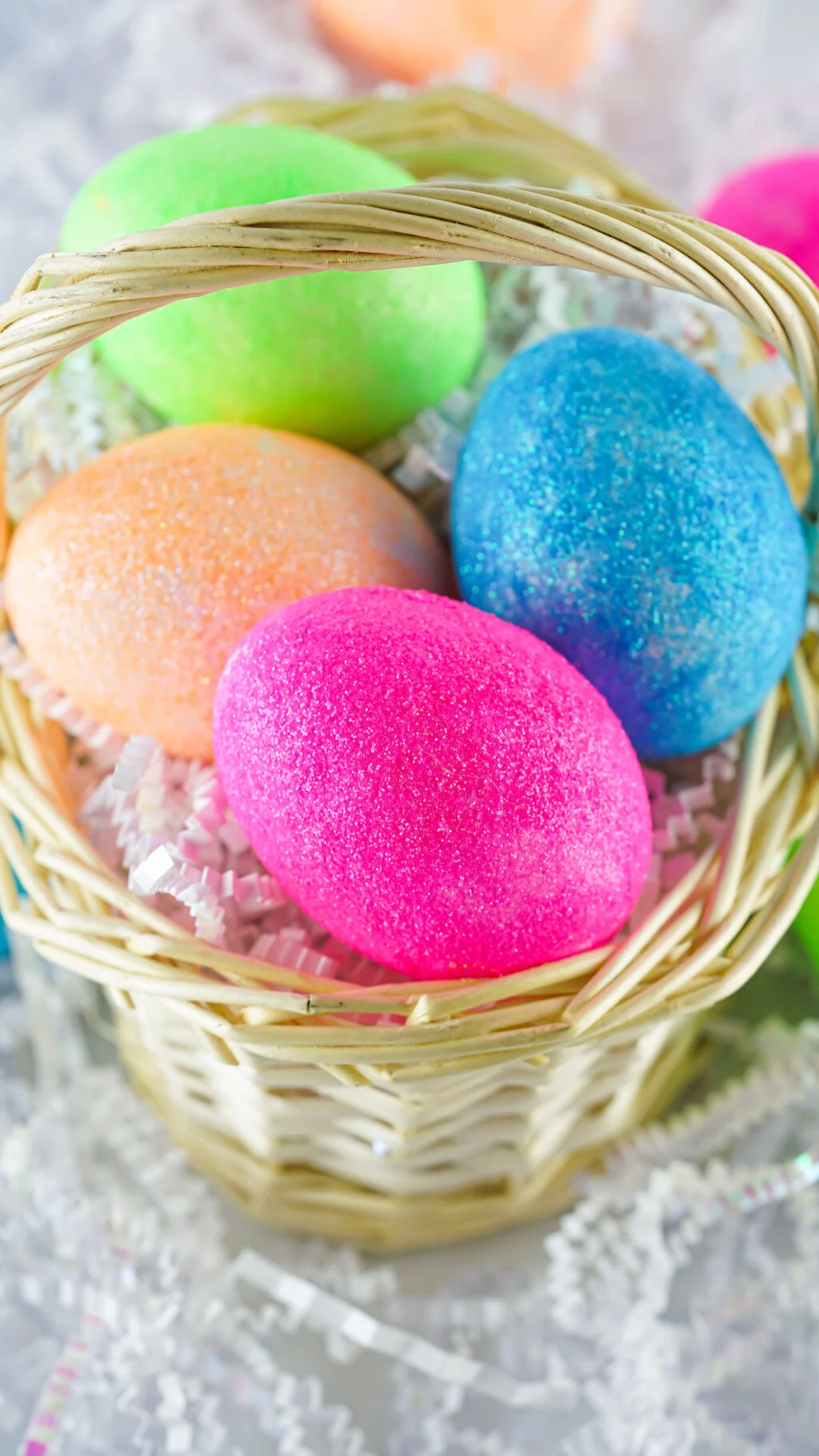 glitter easter eggs in easter basket