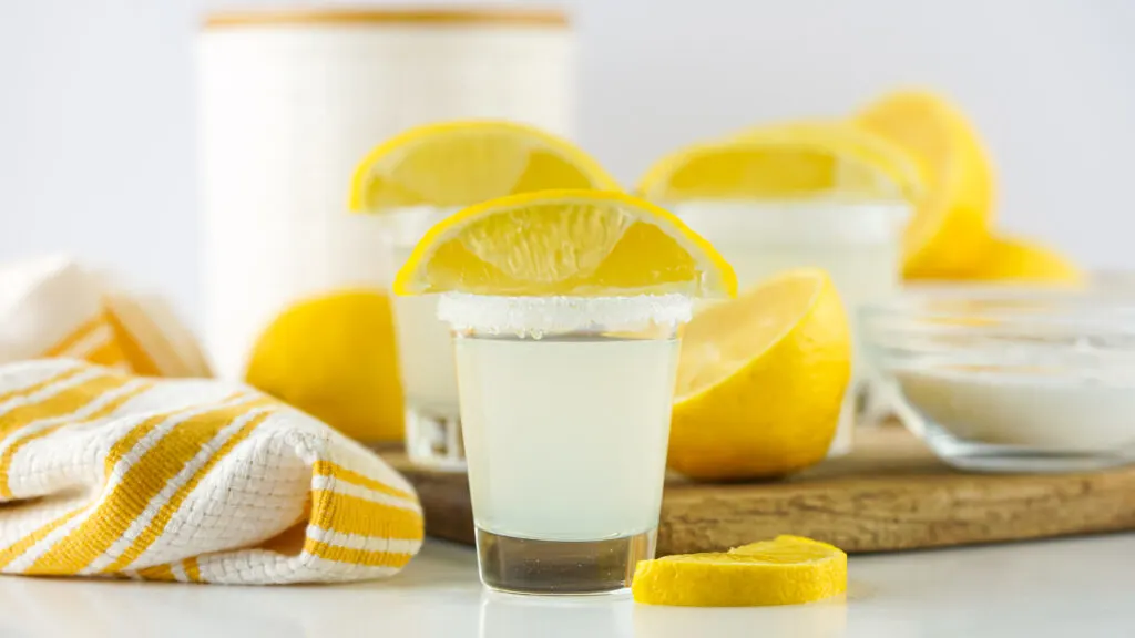 lemon wedges on top of lemon drop shots