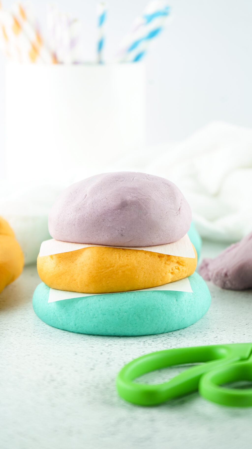 homemade playdough without cream of tartar stacked on table