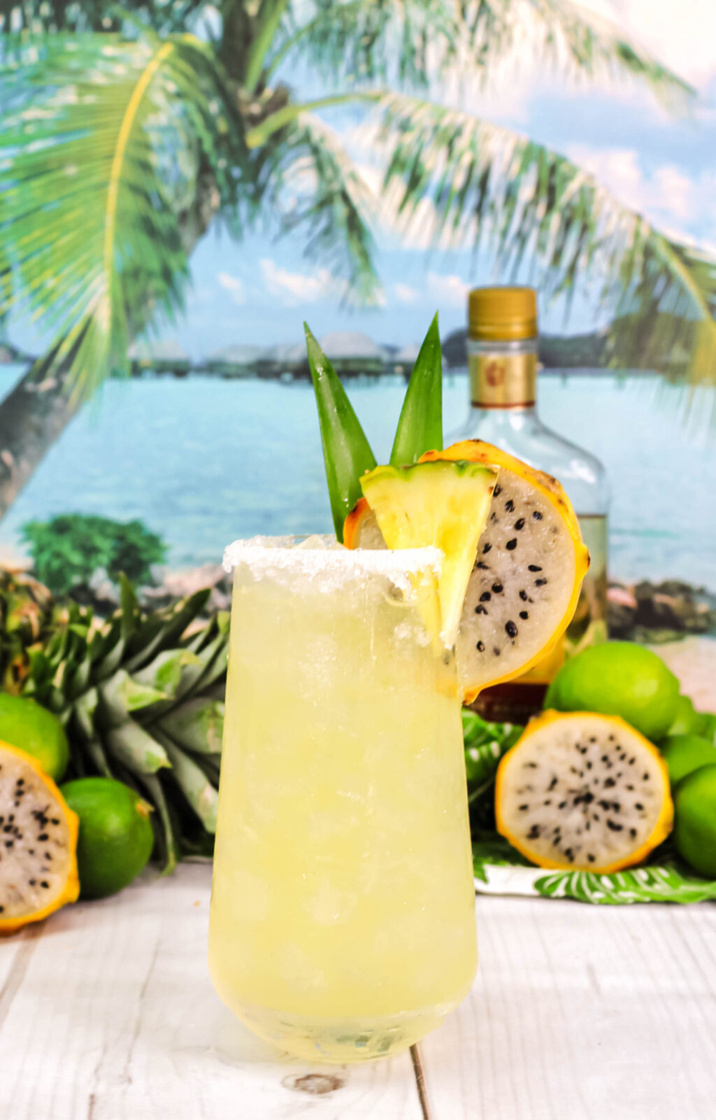 Pineapple Dragonfruit Margarita in tall glass