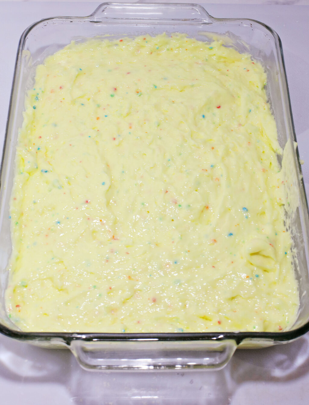 lemon bar cake mix in baking pan