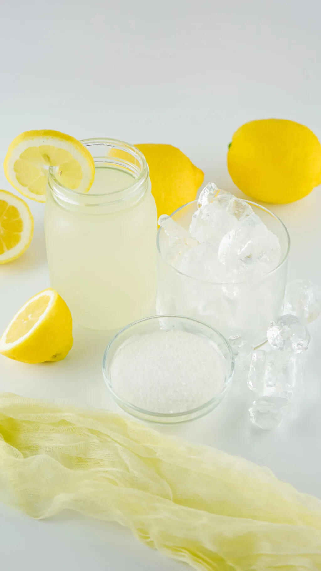 lemonade slushie ingredients in bowls on table