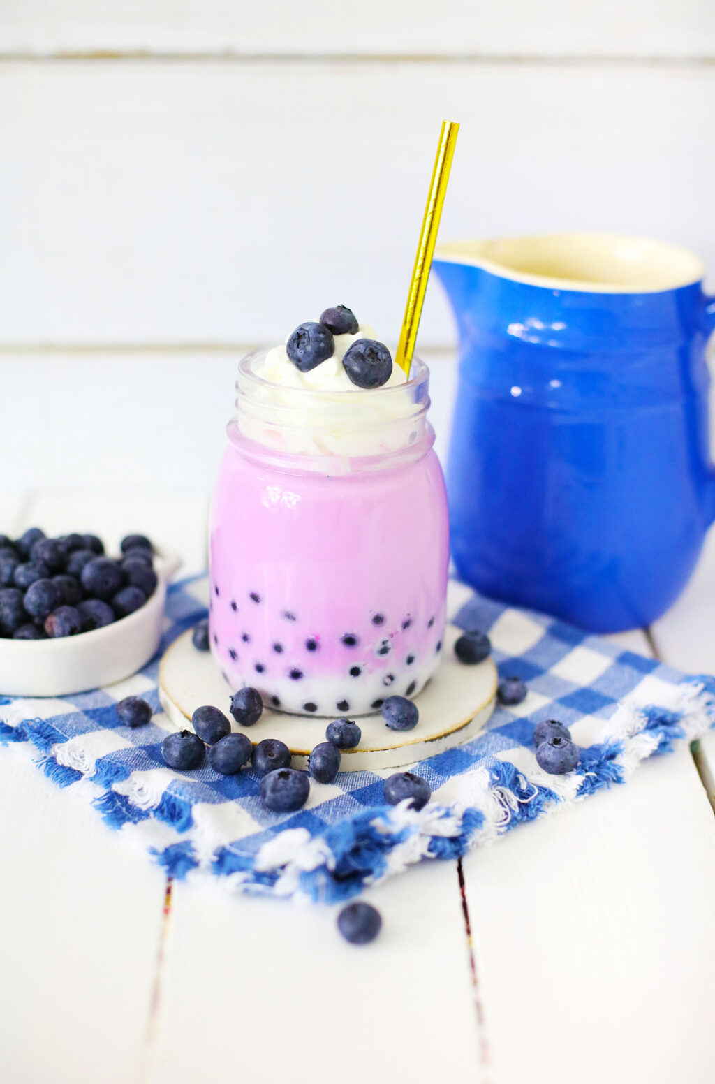 Blueberry Milk Tea in tall glass