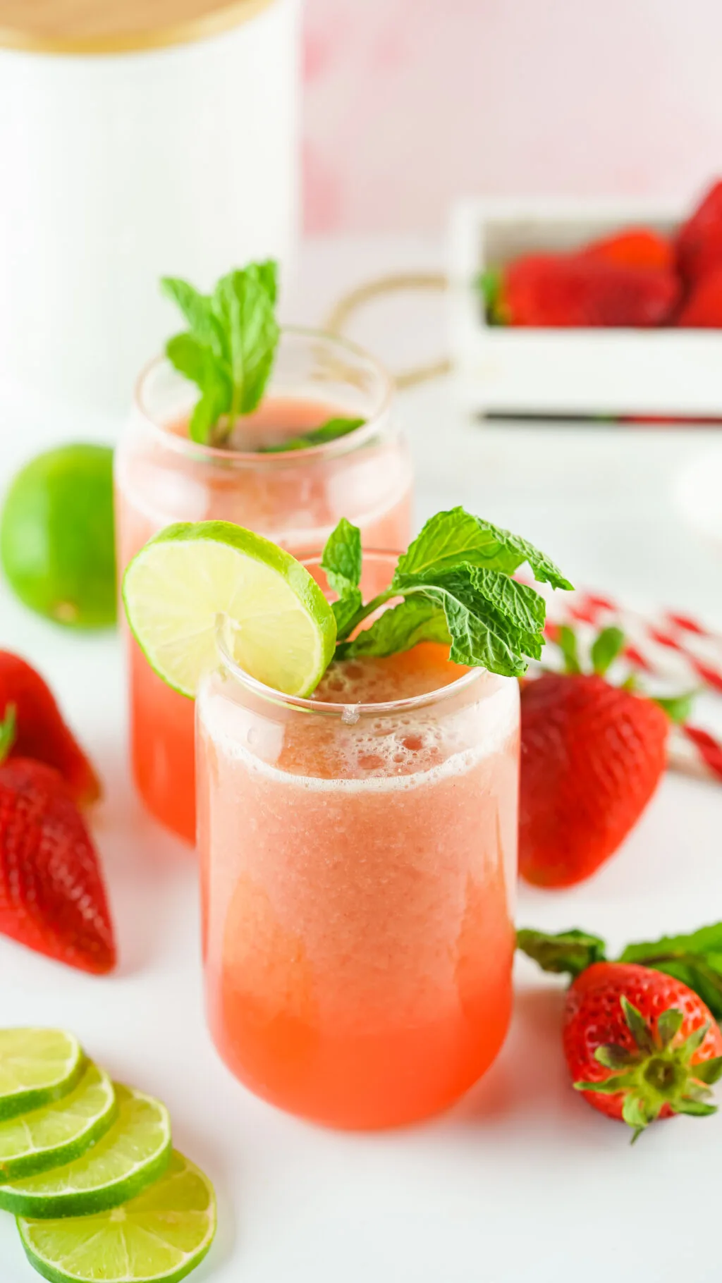 strawberry agua fresca on table