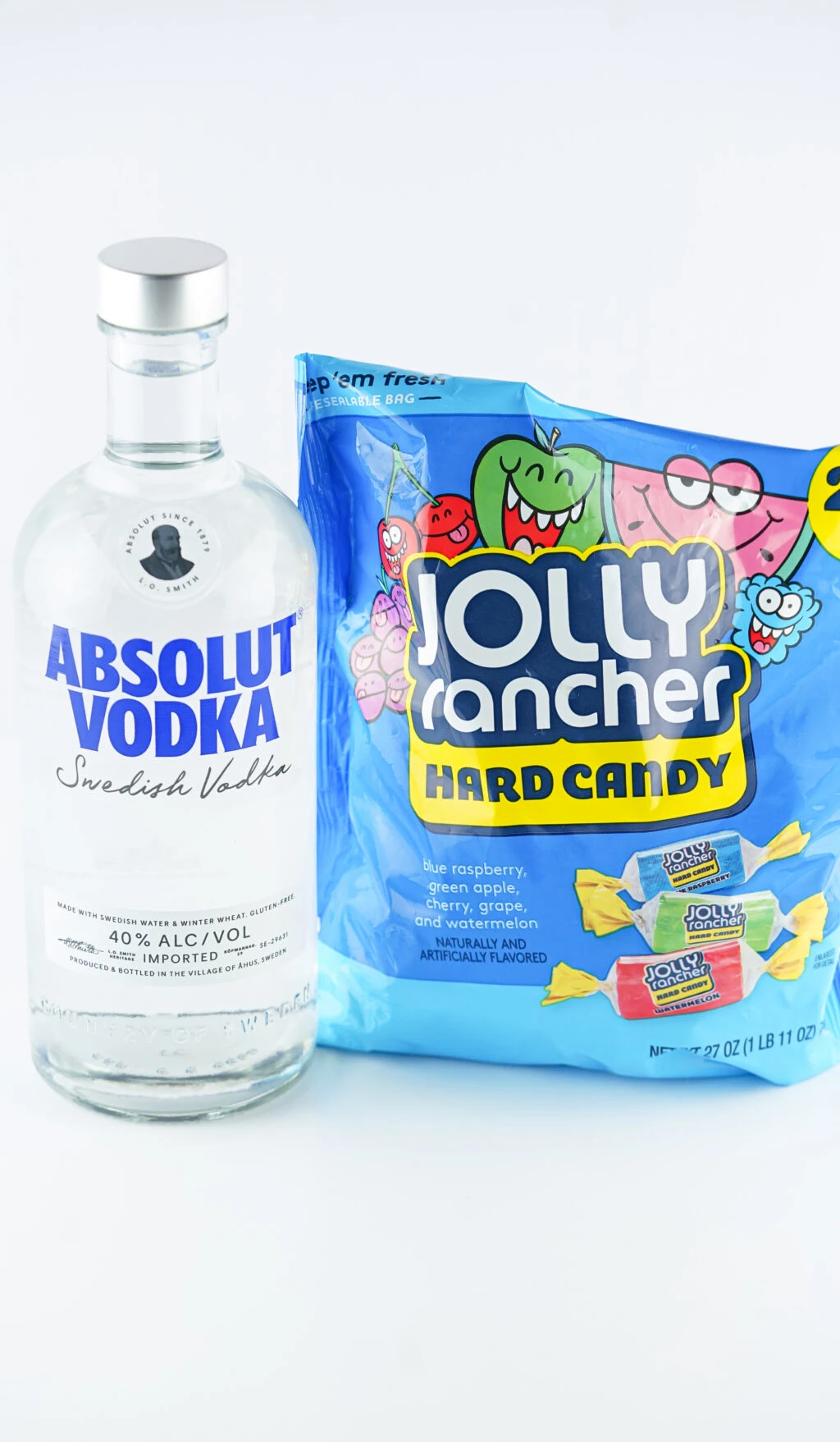 jolly rancher vodka ingredients on white table