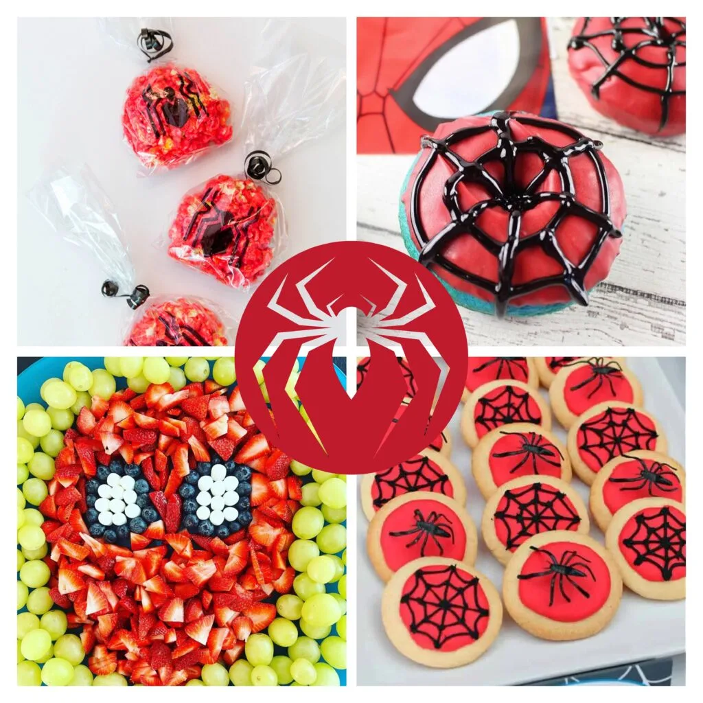 collage of four spiderman snack ideas