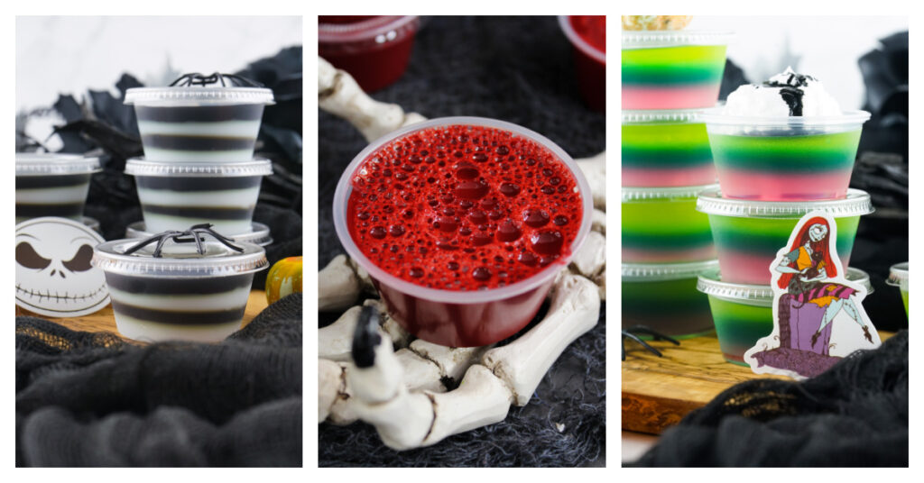 collage of halloween jello shot recipes side by side