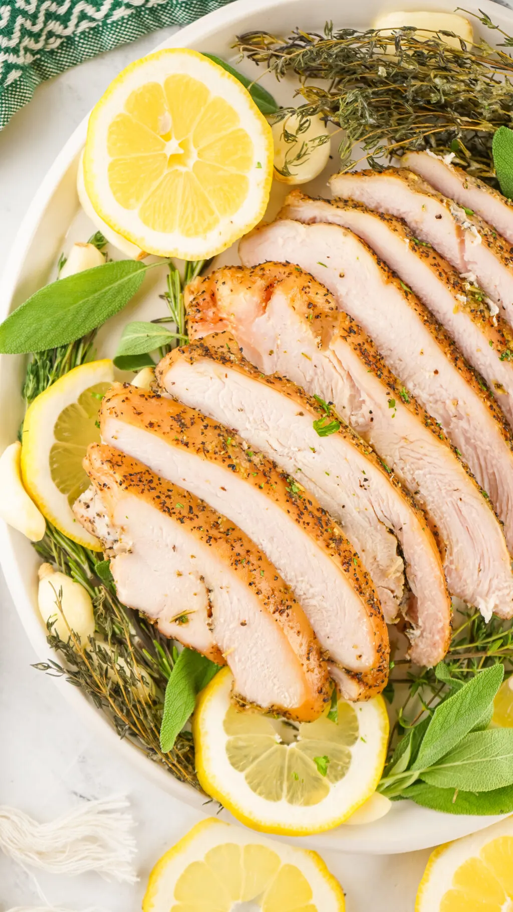 slices of smoked turkey breast on large serving platter