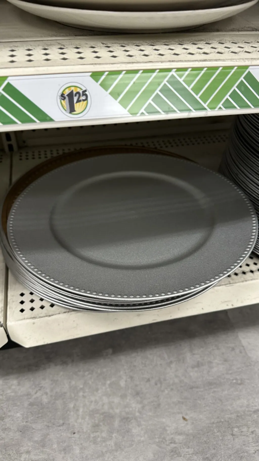 silver charger plate at dollar tree