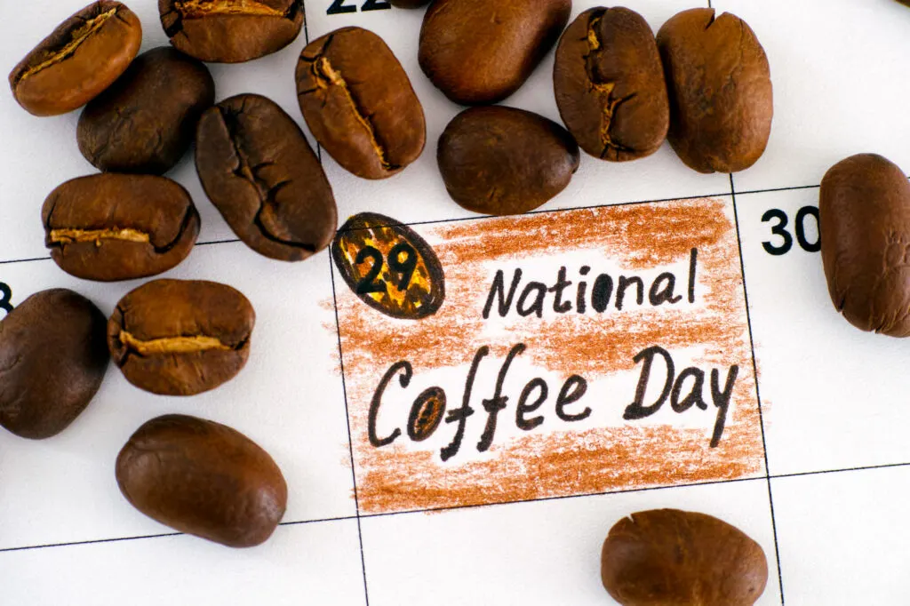 calendar with national coffee day written on it