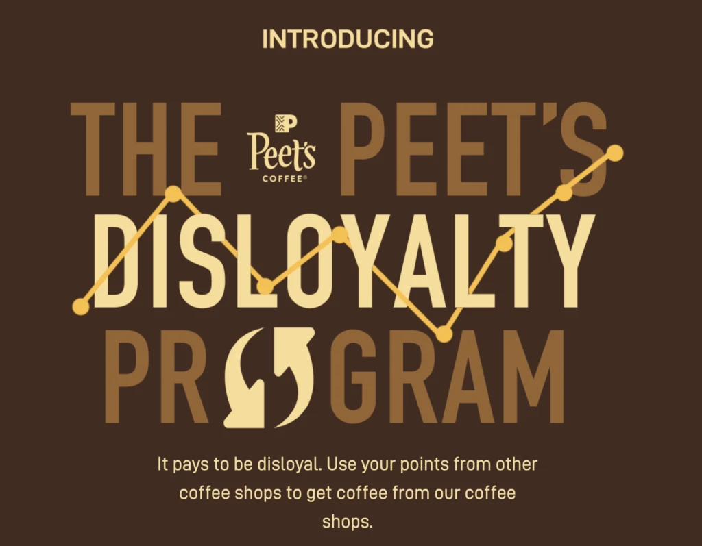 screenshot of peet's coffee disloyalty program