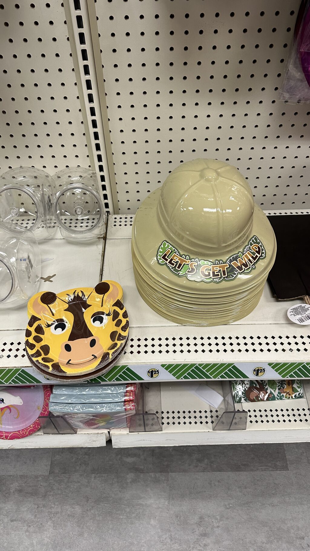 safari party supplies on shelf at dollar tree