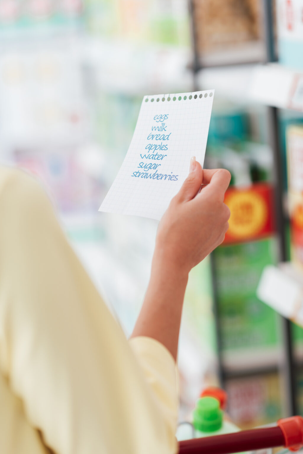 woman holding grocery list