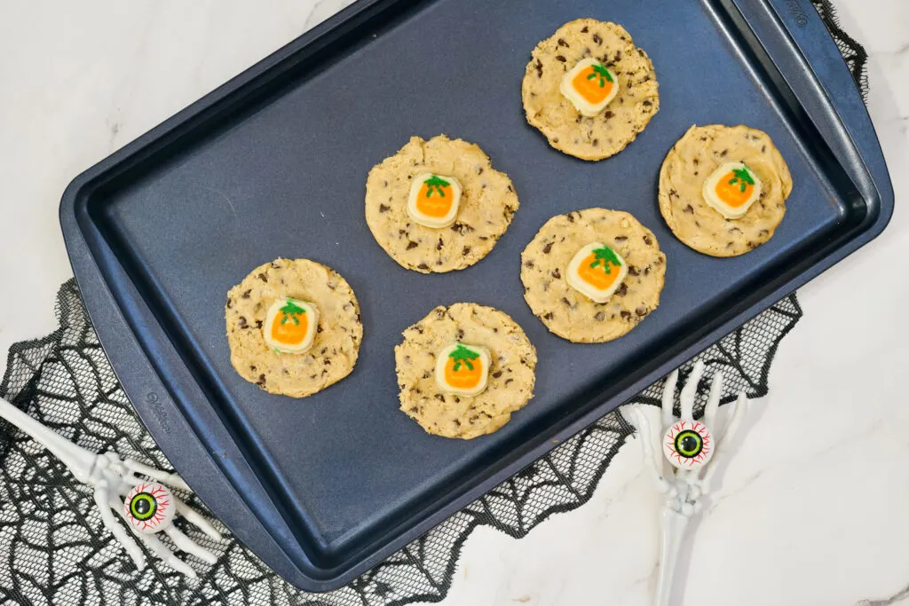 halloween sugar cookie dough on top of chocolate chip cookie dough