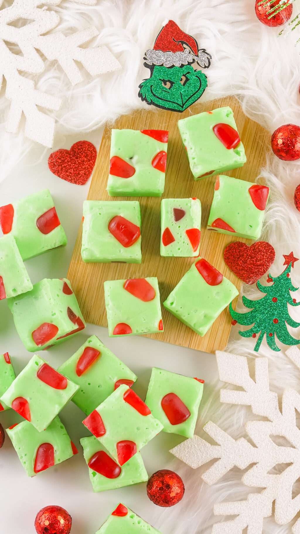 grinch christmas nougat candy spread out on table