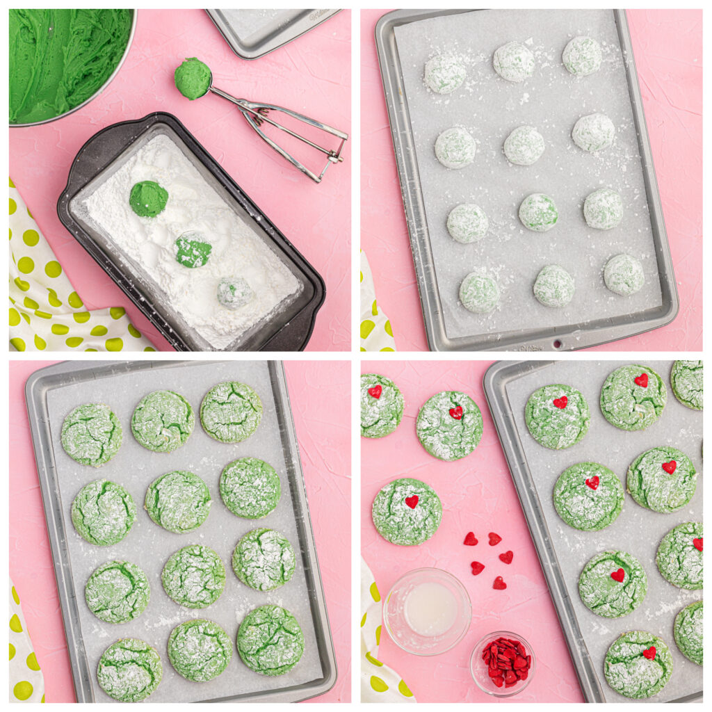 collage with steps on how to make grinch cookies