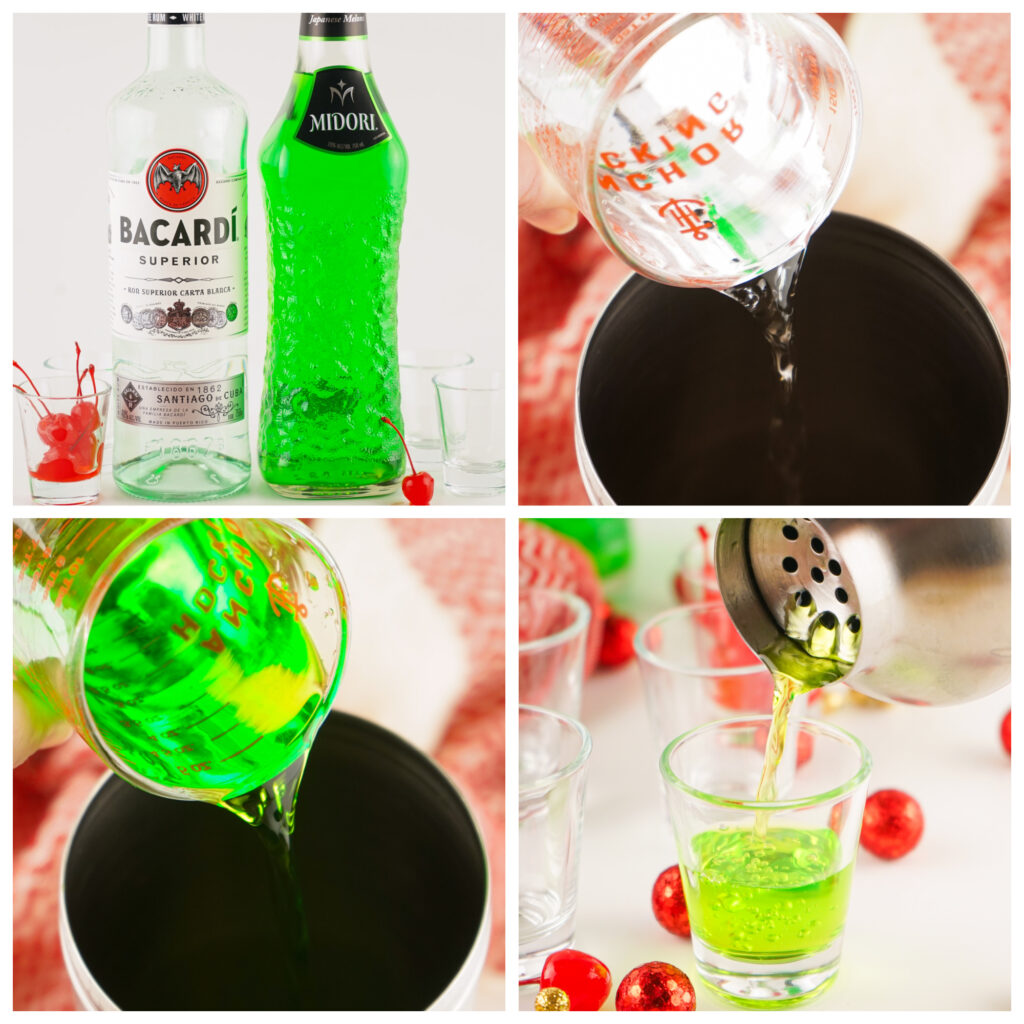 collage of steps on how to make grinch shots