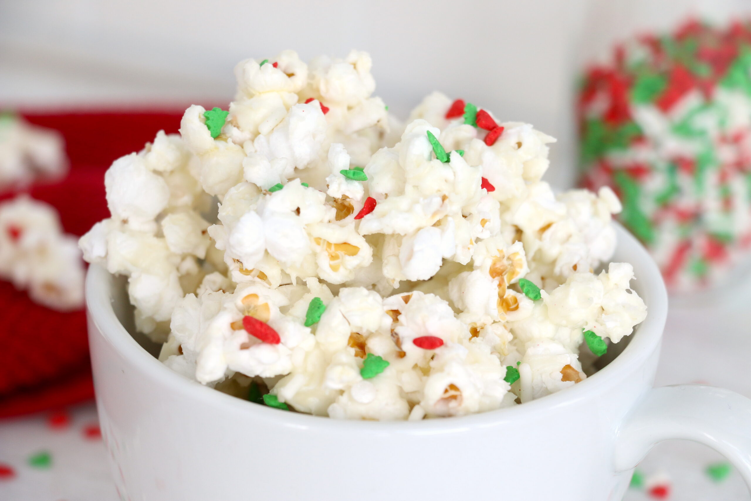 white bowl of christmas popcorn