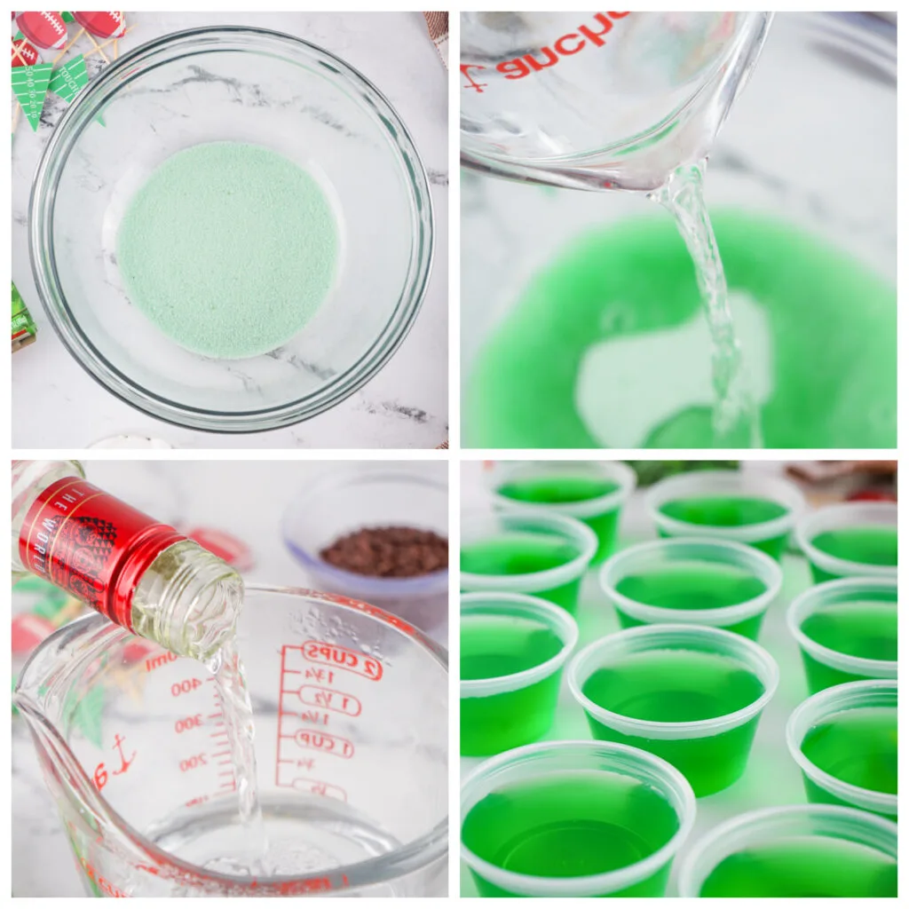 step by step collage on how to make football jello shots