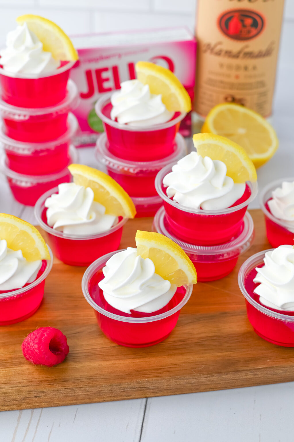 stack of raspberry lemonade jello shots