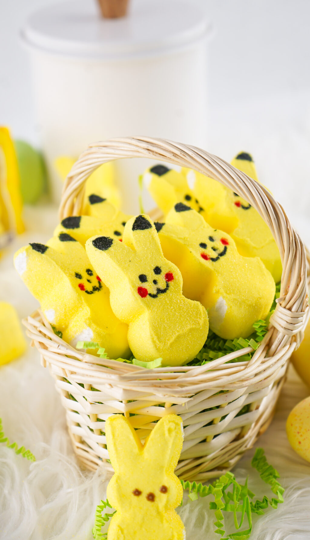 DIY pikachu peeps in a basket