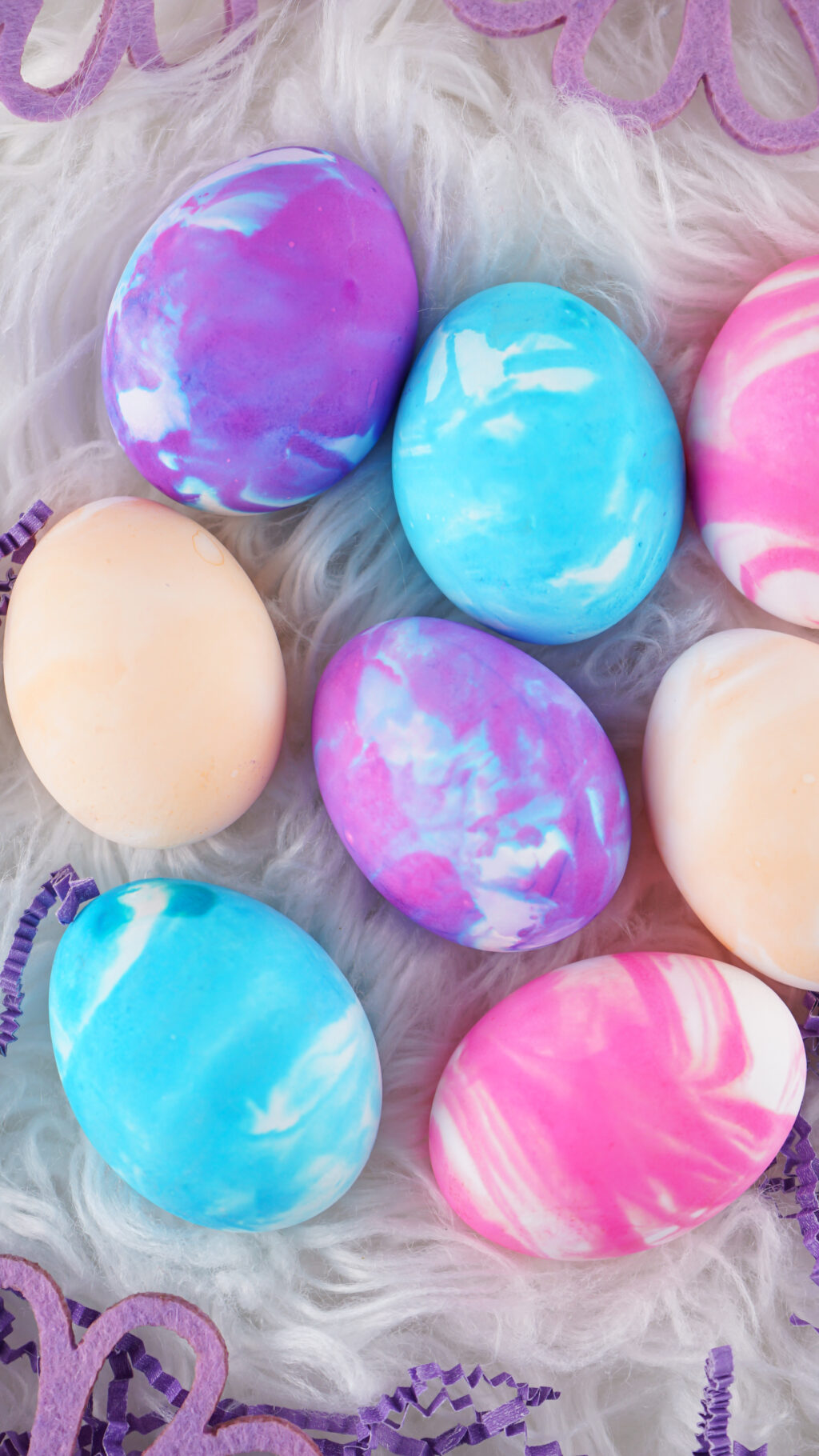 cool whip easter eggs on fabric table